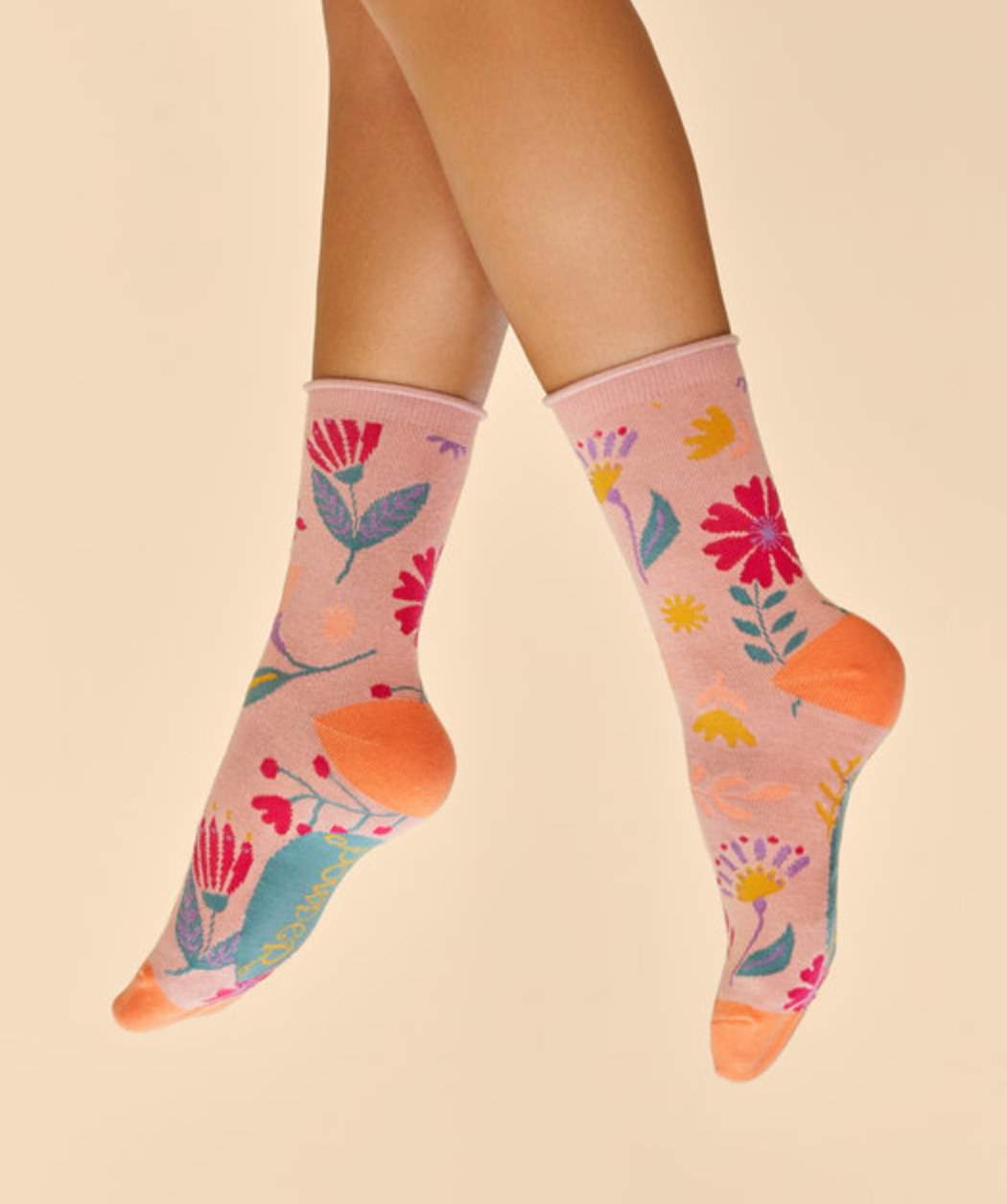 Watercolour Flowers Ankle Socks - Petal