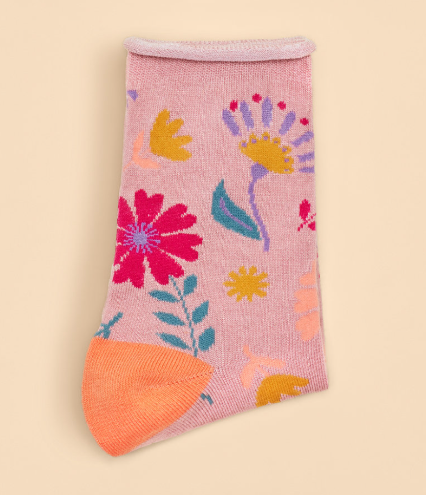 Watercolour Flowers Ankle Socks - Petal